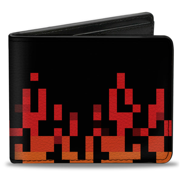Buckle-Down Bi-Fold Wallet - 8-Bit Pixel Flames Black Oranges Reds