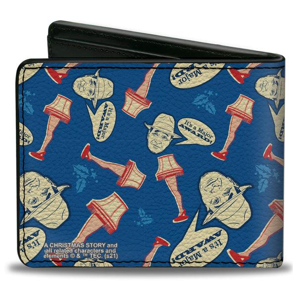 Buckle-Down Bi-Fold Wallet - A Christmas Story Lamp IT'S A MAJOR AWARD Collage Blues Red Beige