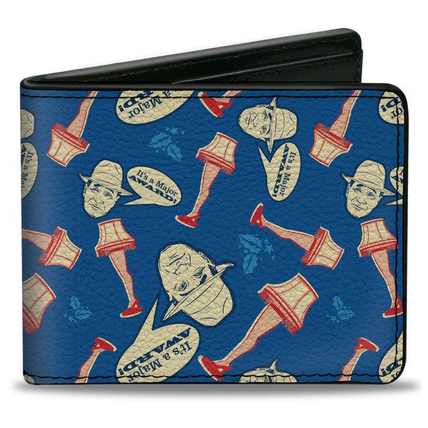 Buckle-Down Bi-Fold Wallet - A Christmas Story Lamp IT'S A MAJOR AWARD Collage Blues Red Beige