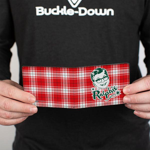 Buckle-Down Bi-Fold Wallet - A Christmas Story RALPHIE Smiling Face Plaid Red White Green