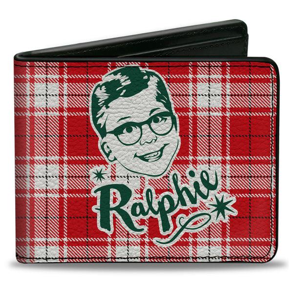 Buckle-Down Bi-Fold Wallet - A Christmas Story RALPHIE Smiling Face Plaid Red White Green