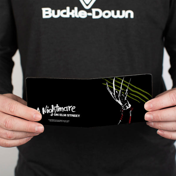 Buckle-Down Bi-Fold Wallet - A Nightmare On Elm Street Freddy's Hand Scratching + Logo Black White Green Reds