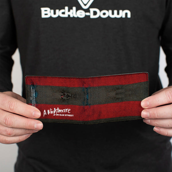 Buckle-Down Bi-Fold Wallet - A NIGHTMARE ON ELM STREET Freddy's Sweater Stripes Red Black White