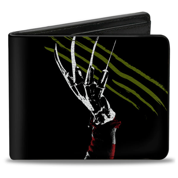 Buckle-Down Bi-Fold Wallet - A Nightmare on Elm Street Freddy's Hand Scratching + Logo Black White Green Reds