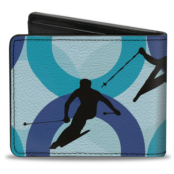 Buckle-Down Bi-Fold Wallet - Action Ski Pose Silhouettes Rings Blues Black