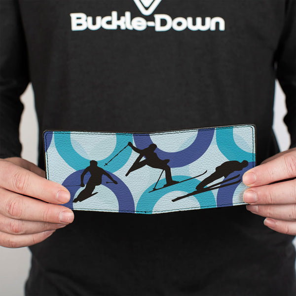 Buckle-Down Bi-Fold Wallet - Action Ski Pose Silhouettes Rings Blues Black