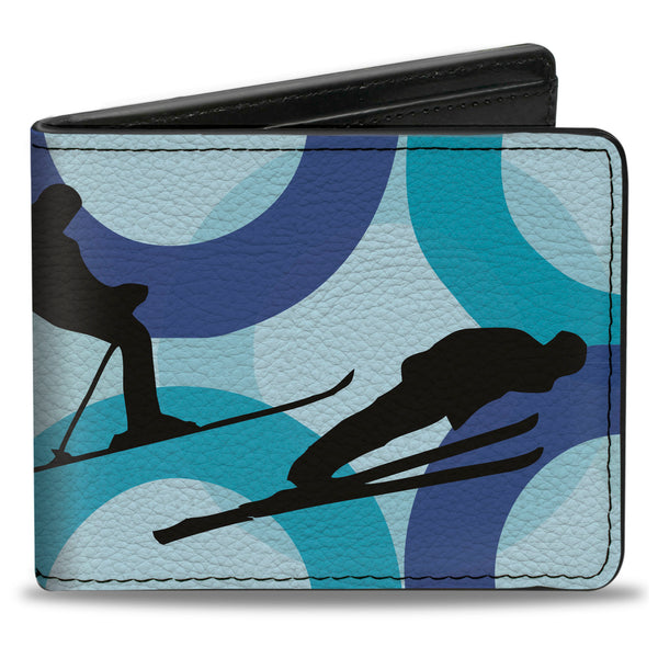 Buckle-Down Bi-Fold Wallet - Action Ski Pose Silhouettes Rings Blues Black