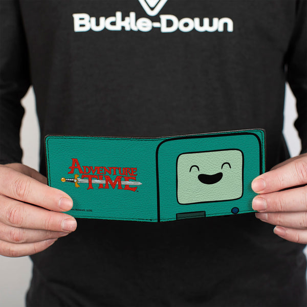 Buckle-Down Bi-Fold Wallet - ADVENTURE TIME Title Logo And BMO Smiling Face Teal