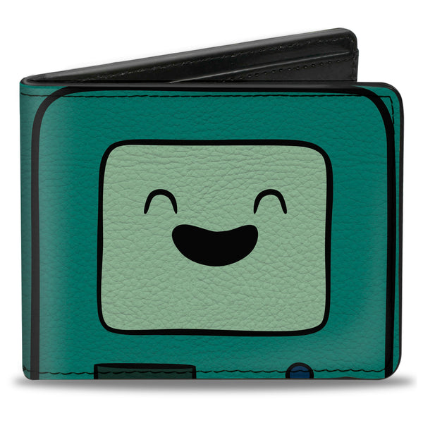 Buckle-Down Bi-Fold Wallet - ADVENTURE TIME Title Logo and BMO Smiling Face Teal