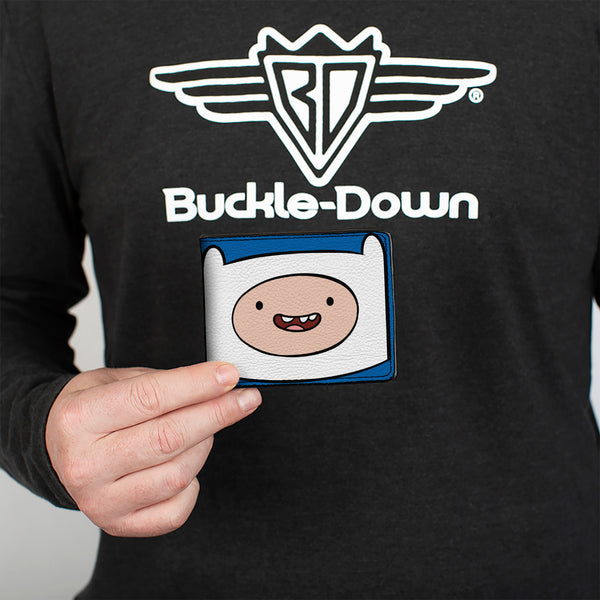 Buckle-Down Bi-Fold Wallet - ADVENTURE TIME Title Logo And Finn Smiling Face Blue