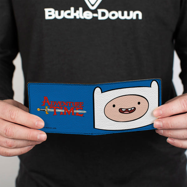 Buckle-Down Bi-Fold Wallet - ADVENTURE TIME Title Logo And Finn Smiling Face Blue