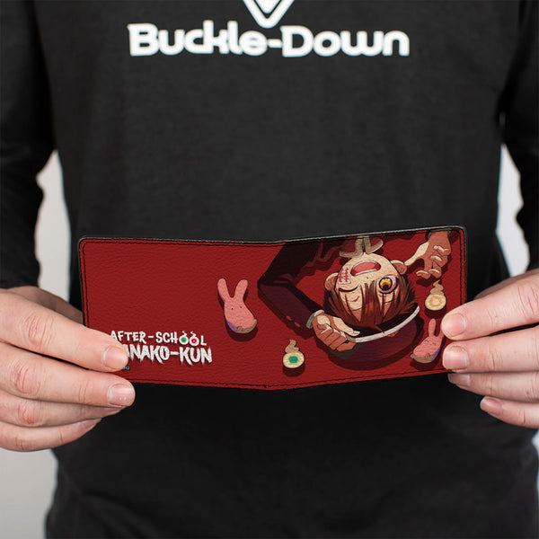 Buckle-Down Bi-Fold Wallet - AFTER-SCHOOL HANAKO-KUN Hanako Flip Pose With Mokke And Title Logo Red