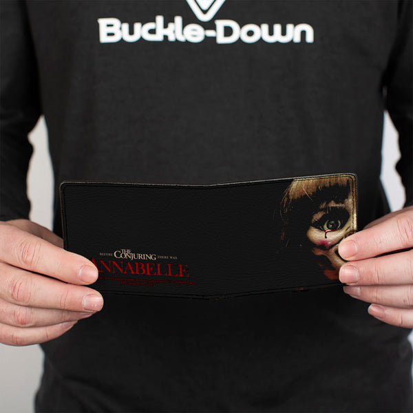 Buckle-Down Bi-Fold Wallet - Annabelle Half Face + ANNABELLE Logo Black Tan Red