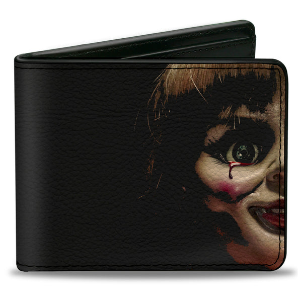 Buckle-Down Bi-Fold Wallet - Annabelle Half Face + ANNABELLE Logo Black Tan Red