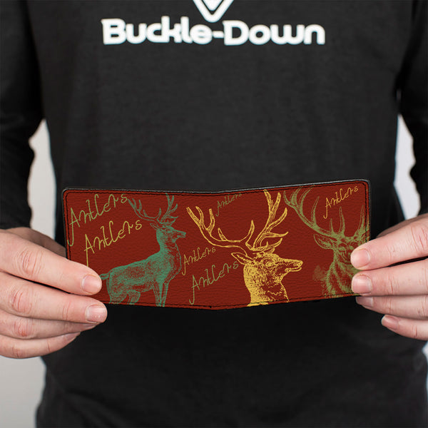 Buckle-Down Bi-Fold Wallet - Antlers Brown Turquoise Gold