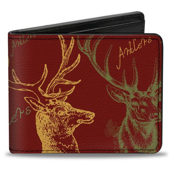 Buckle-Down Bi-Fold Wallet - Antlers Brown Turquoise Gold