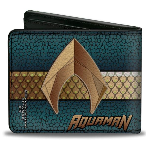 Buckle-Down Bi-Fold Wallet - AQUAMAN Icon Scales Stripe Blues Golds