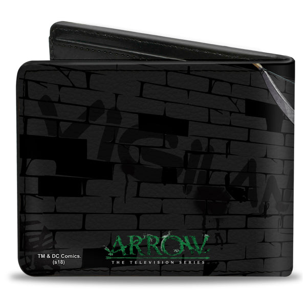 Buckle-Down Bi-Fold Wallet - Arrow Aiming Pose + VIGILANTE Bricks Black Grays