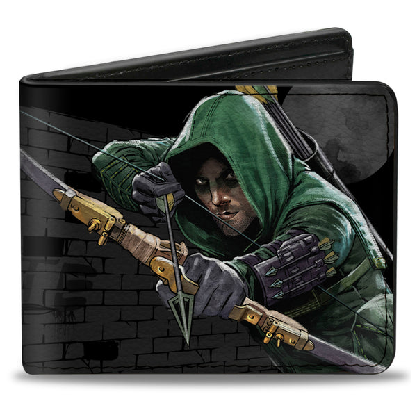 Buckle-Down Bi-Fold Wallet - Arrow Aiming Pose + VIGILANTE Bricks Black Grays