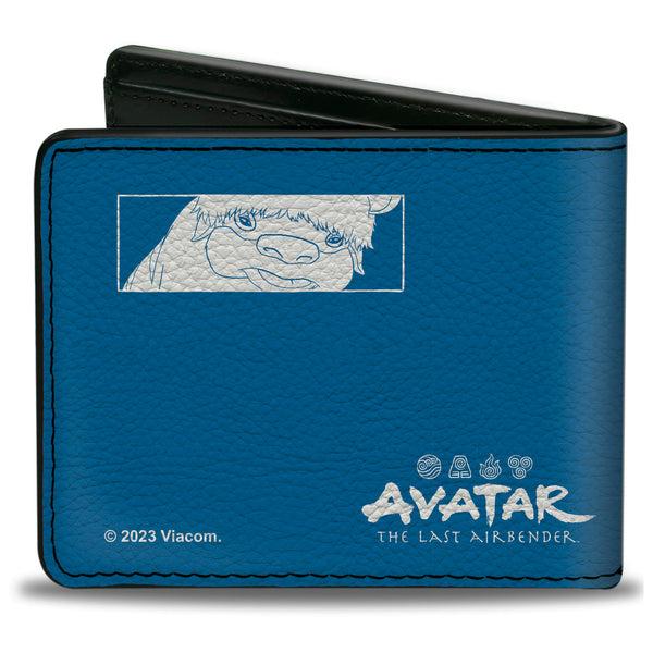 Buckle-Down Bi-Fold Wallet - Avatar Last Airbender Aang Pose And Character Blocks And Title Logo Blue/White