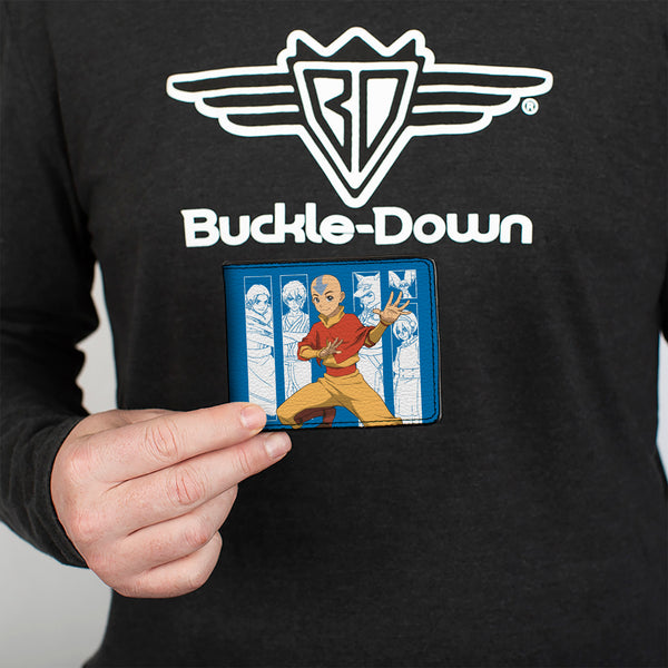 Buckle-Down Bi-Fold Wallet - Avatar Last Airbender Aang Pose And Character Blocks And Title Logo Blue/White