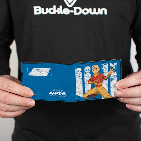 Buckle-Down Bi-Fold Wallet - Avatar Last Airbender Aang Pose And Character Blocks And Title Logo Blue/White