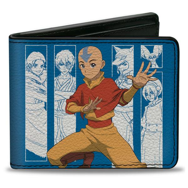 Buckle-Down Bi-Fold Wallet - Avatar Last Airbender Aang Pose and Character Blocks and Title Logo Blue/White
