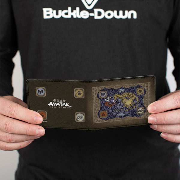 Buckle-Down Bi-Fold Wallet - Avatar Last Airbender Elements Map With Icons And Title Logo Browns