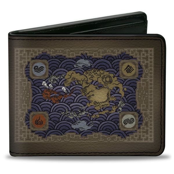 Buckle-Down Bi-Fold Wallet - Avatar Last Airbender Elements Map with Icons and Title Logo Browns