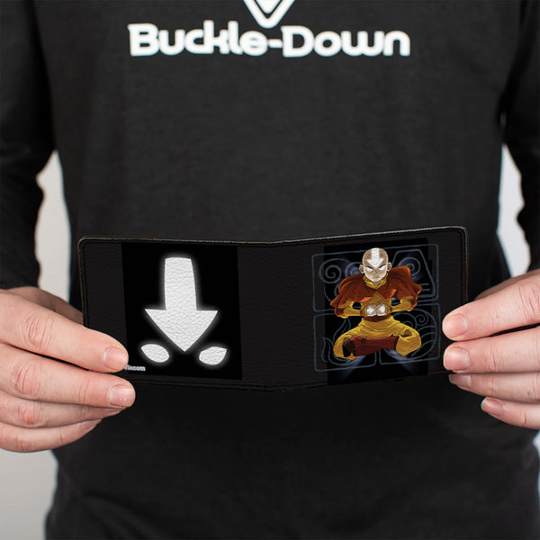 Buckle-Down Bi-Fold Wallet - Avatar The Last Airbender Aang Meditating Pose + Glowing Arrow Eyes Black White
