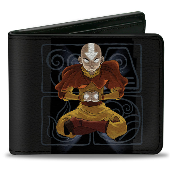 Buckle-Down Bi-Fold Wallet - Avatar the Last Airbender Aang Meditating Pose + Glowing Arrow Eyes Black White