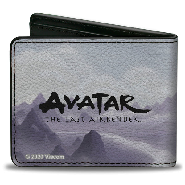 Buckle-Down Bi-Fold Wallet - Avatar The Last Airbender Appa Carrying 4-Character Group Scene Over Mountains + Logo Grays Black
