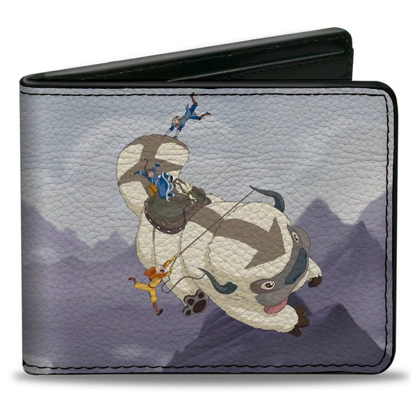 Buckle-Down Bi-Fold Wallet - Avatar the Last Airbender Appa Carrying 4-Character Group Scene Over Mountains + Logo Grays Black