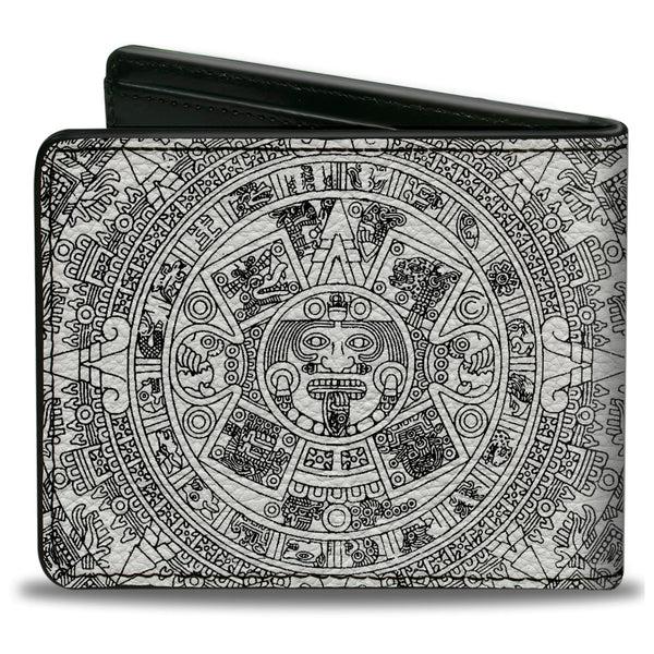 Buckle-Down Bi-Fold Wallet - Aztec Calendar White Black