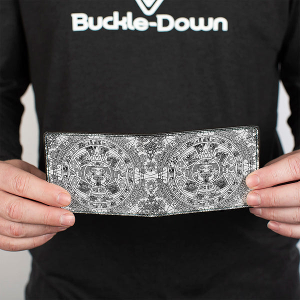Buckle-Down Bi-Fold Wallet - Aztec Calendar White Black