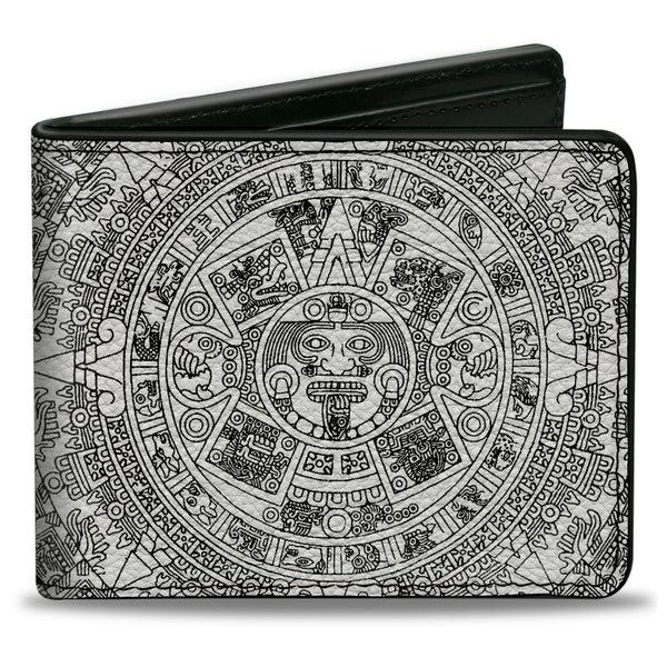 Buckle-Down Bi-Fold Wallet - Aztec Calendar White Black