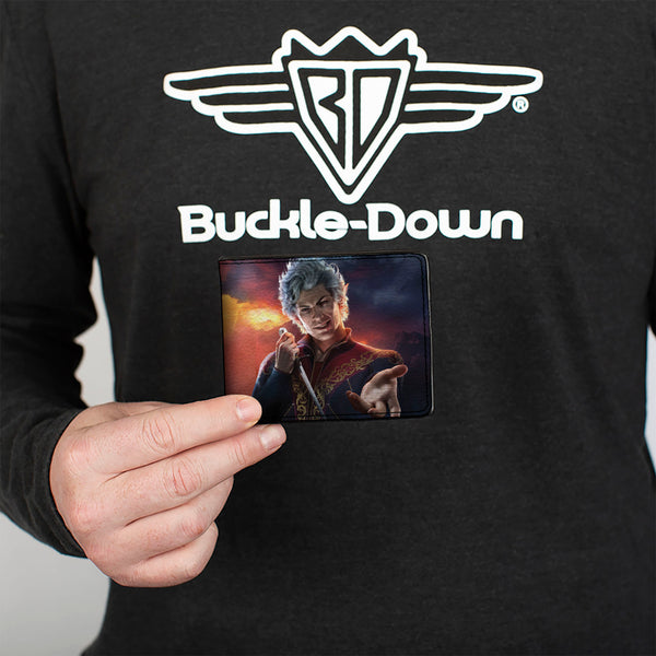 Buckle-Down Bi-Fold Wallet - BALDUR'S GATE Astarion Hand Out Pose And Title Logo