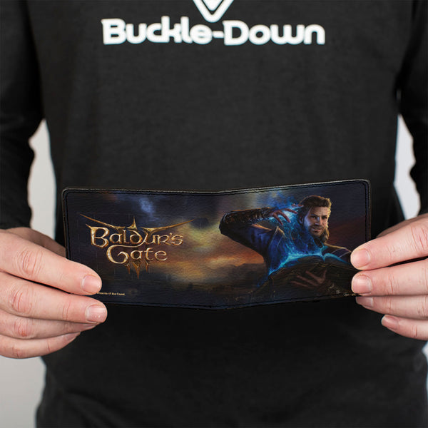 Buckle-Down Bi-Fold Wallet - BALDUR'S GATE III Gale Magic Pose Scene And Title Logo