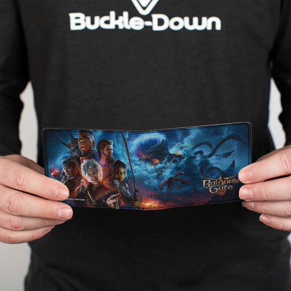 Buckle-Down Bi-Fold Wallet - BALDUR'S GATE III Group Pose Scenes And Title Logo Grays
