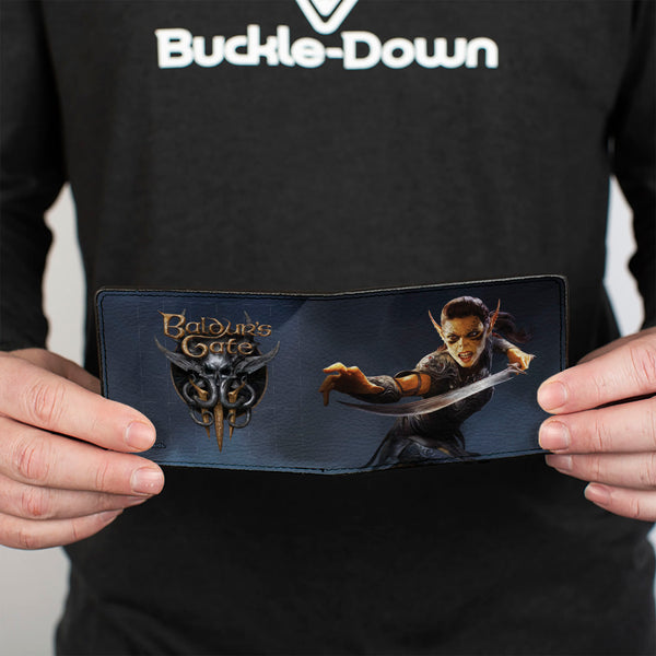 Buckle-Down Bi-Fold Wallet - BALDUR'S GATE Lae'zel Sword Pose And Title Logo