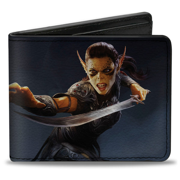 Buckle-Down Bi-Fold Wallet - BALDUR'S GATE Lae'zel Sword Pose And Title Logo