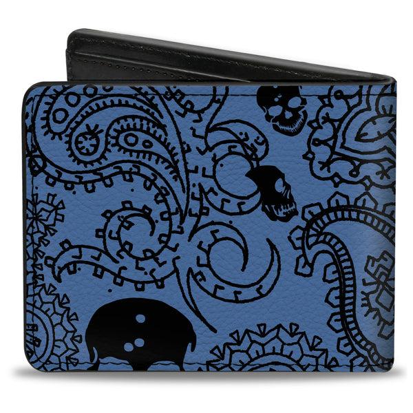 Buckle-Down Bi-Fold Wallet - Bandana Skulls Baby Blue Black