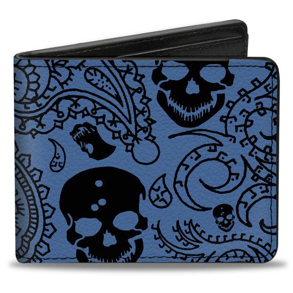 Buckle-Down Bi-Fold Wallet - Bandana Skulls Baby Blue Black
