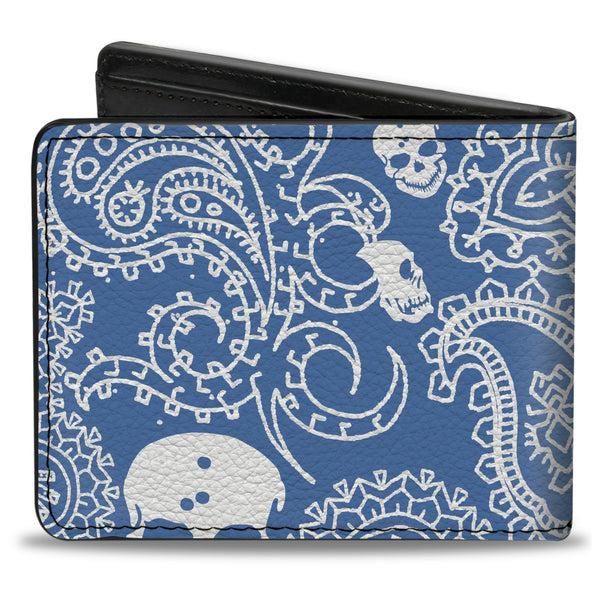Buckle-Down Bi-Fold Wallet - Bandana Skulls Baby Blue White