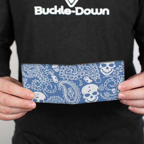 Buckle-Down Bi-Fold Wallet - Bandana Skulls Baby Blue White