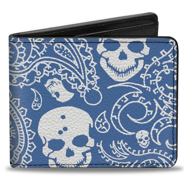 Buckle-Down Bi-Fold Wallet - Bandana Skulls Baby Blue White