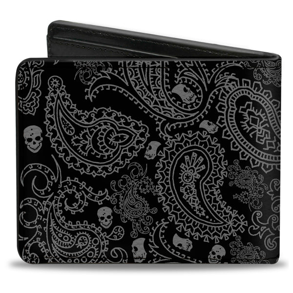 Buckle-Down Bi-Fold Wallet - Bandana Skulls Black Silver