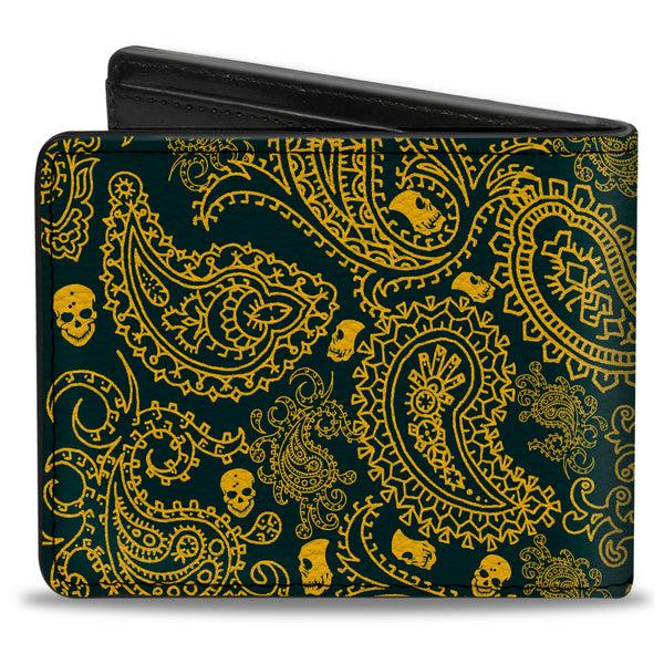 Buckle-Down Bi-Fold Wallet - Bandana Skulls Green Gold