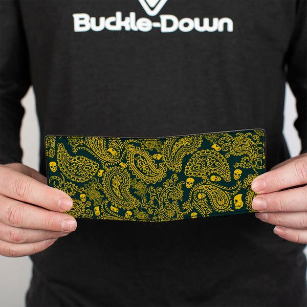 Buckle-Down Bi-Fold Wallet - Bandana Skulls Green Gold