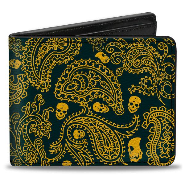 Buckle-Down Bi-Fold Wallet - Bandana Skulls Green Gold